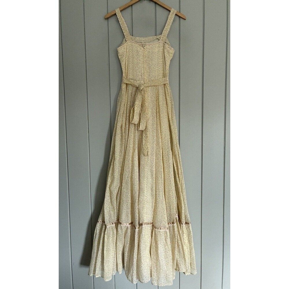 Vtg Gunne Sax Jessica Prairie Dress 7 XS Prairie Pale Yellow Floral Sleeveless - Picture 2 of 9